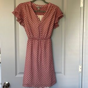 Red & Ivory Design Short Sleeve Dress